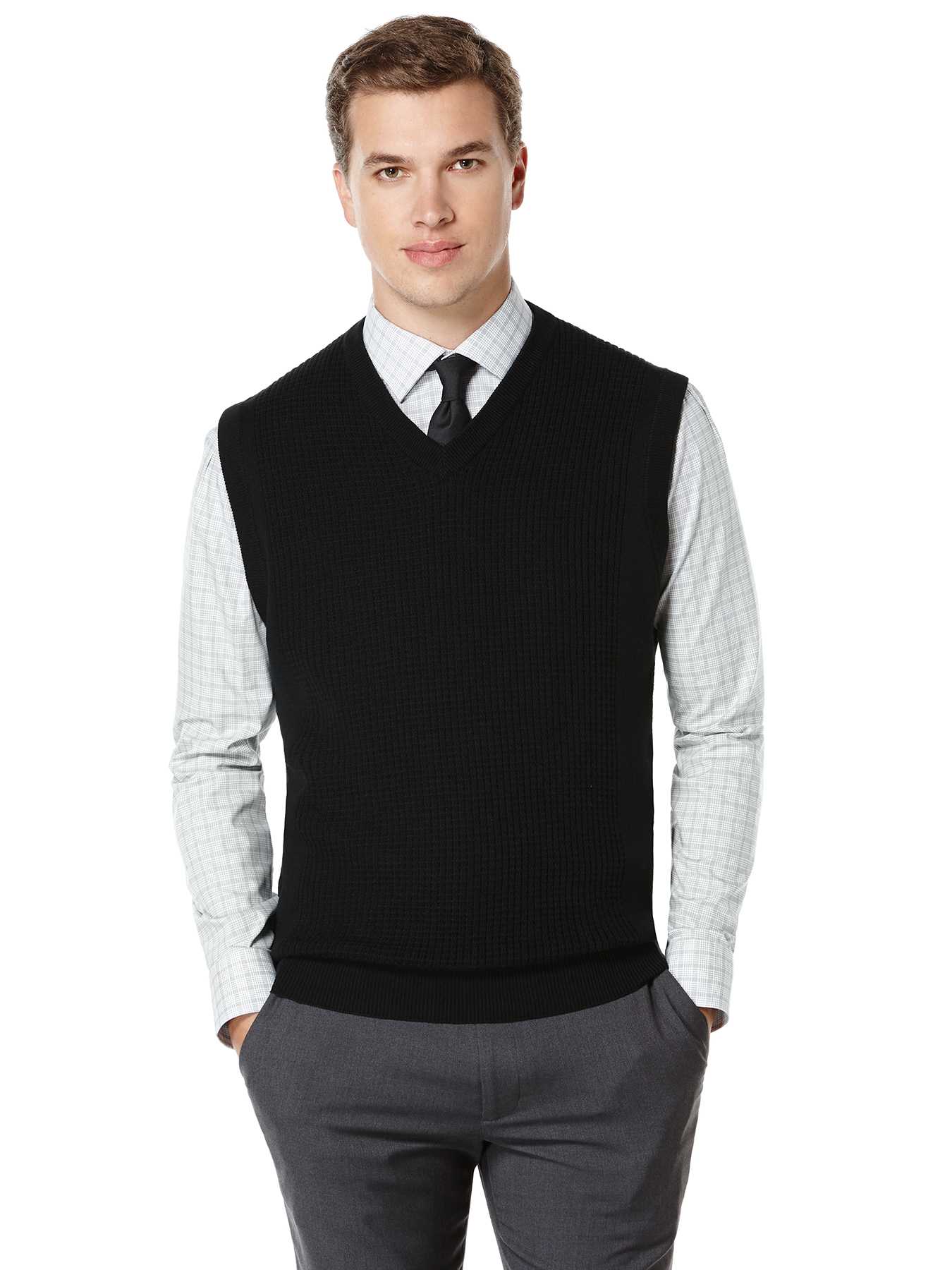 Perry Ellis Regular Fit Waffle Sweater Vest