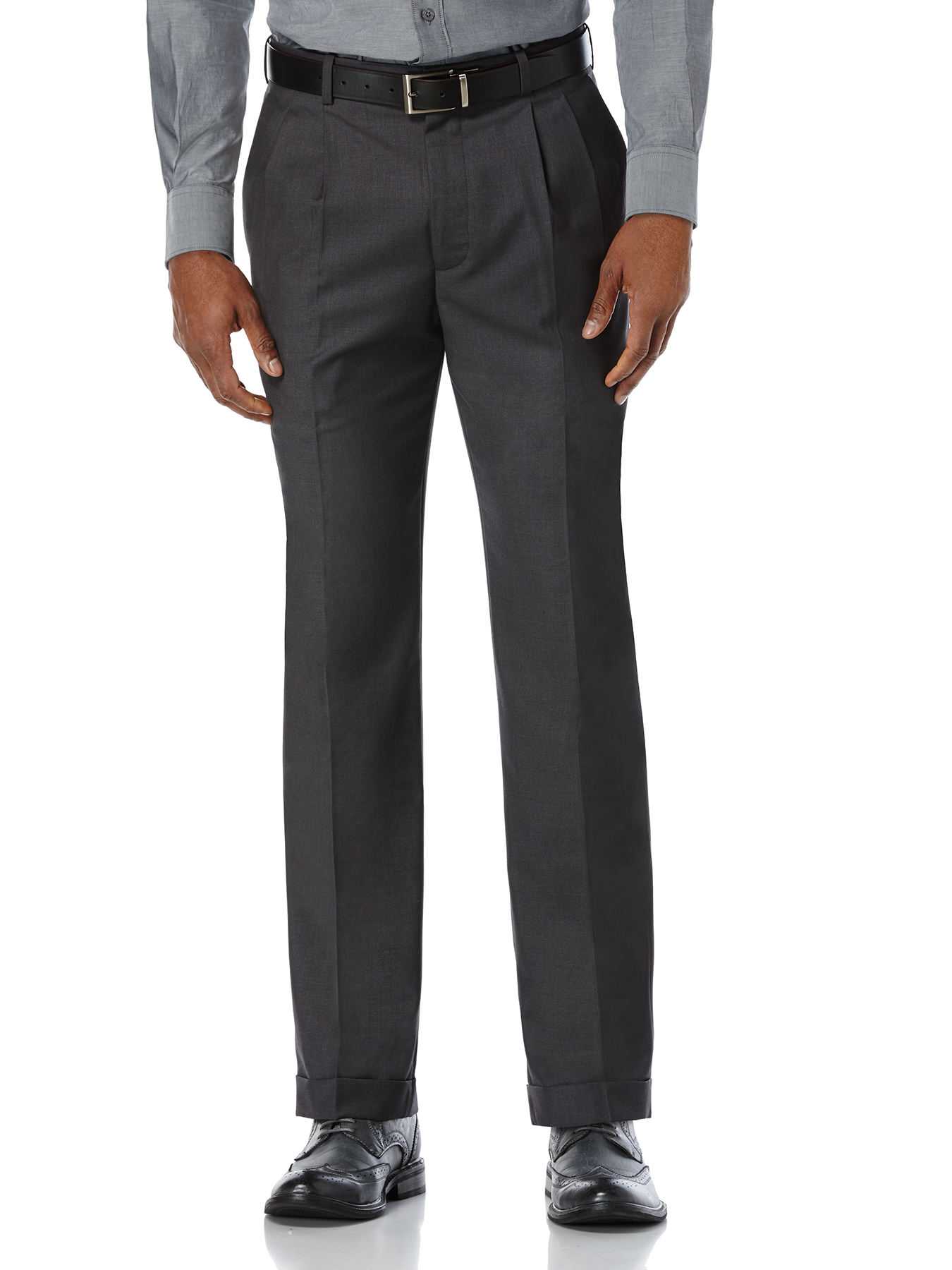 Perry Ellis Solid Sharkskin Pleated Dress Pant