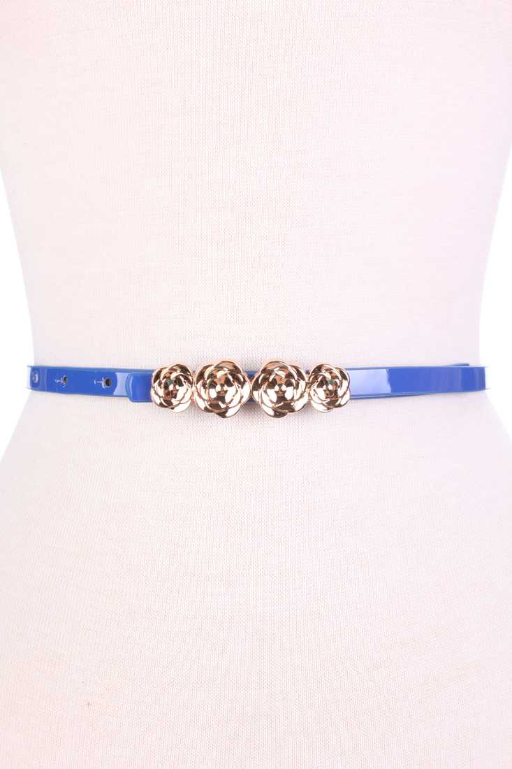 Royal Blue Faux Leather High Polish Rose Decor Belt