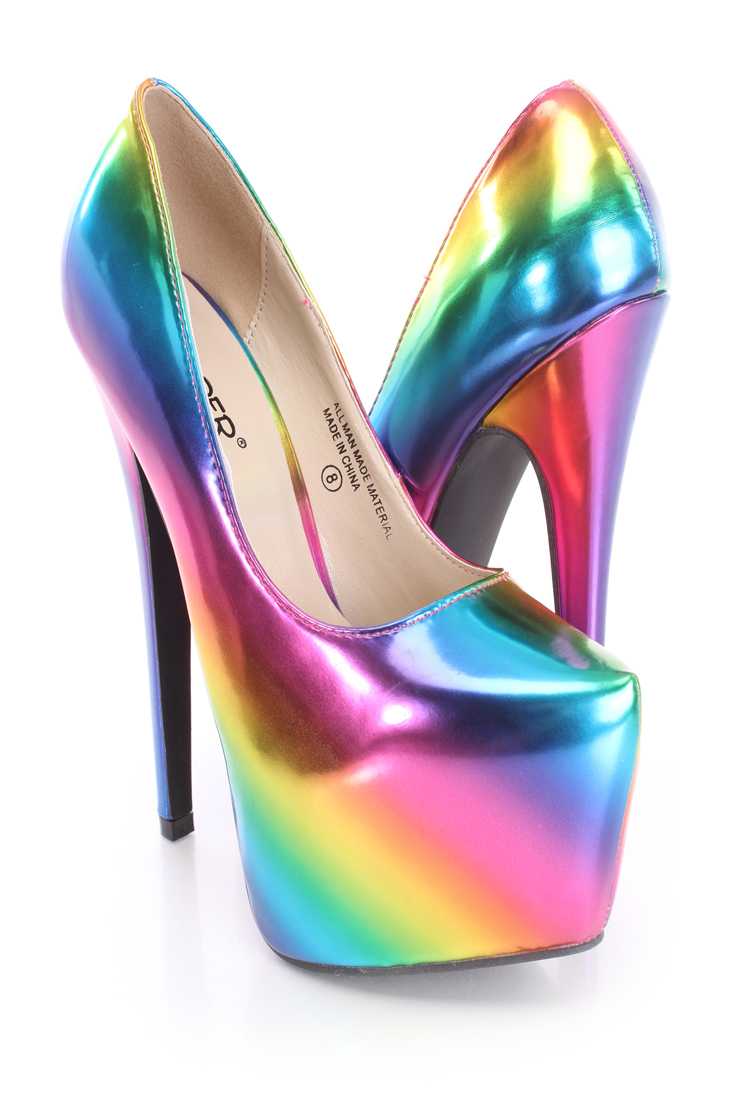 Rainbow Gradient Print Pump High Heels Faux Leather