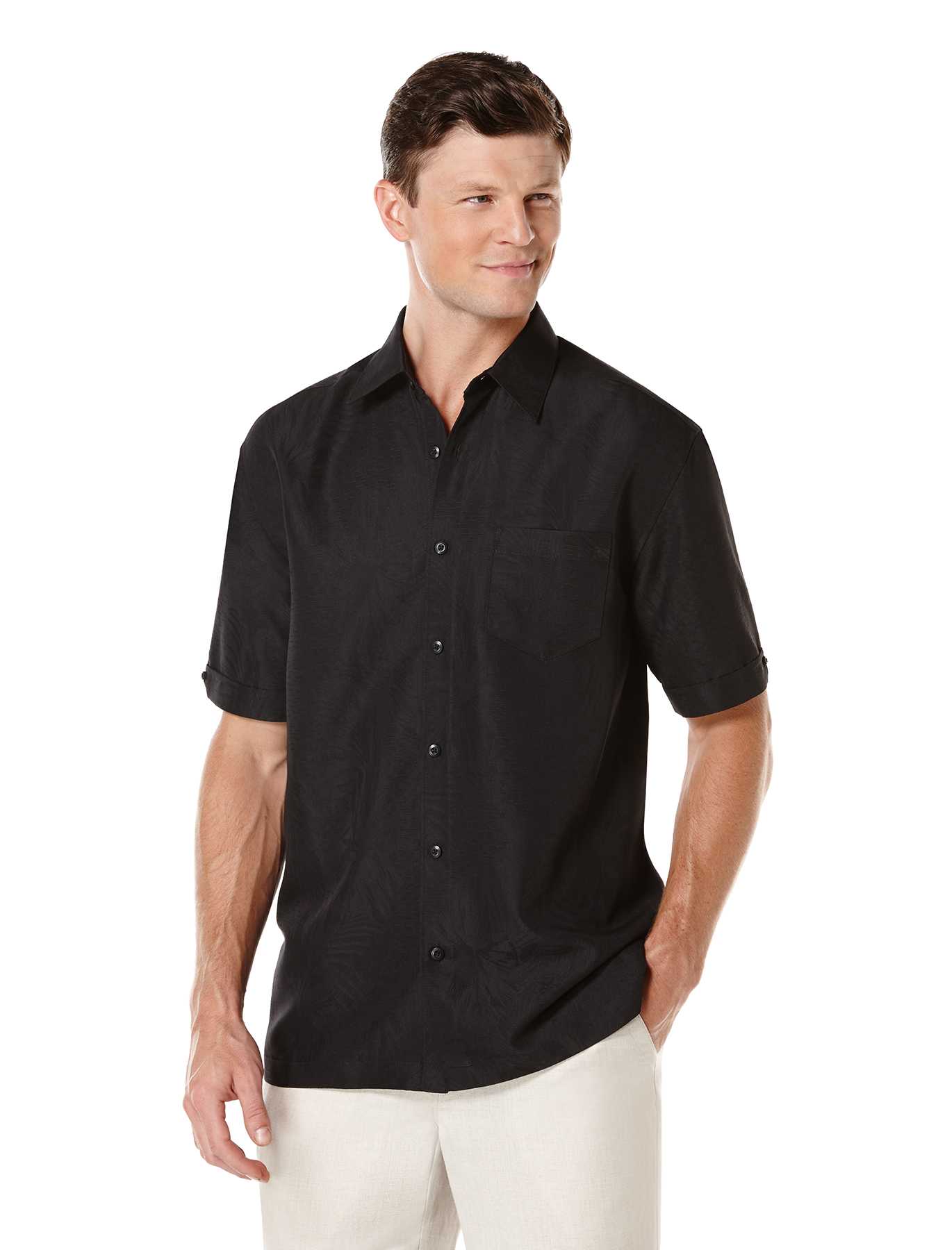 Cubavera Big & Tall Short Sleeve Floral Jacquard 1 Pocket Shirt