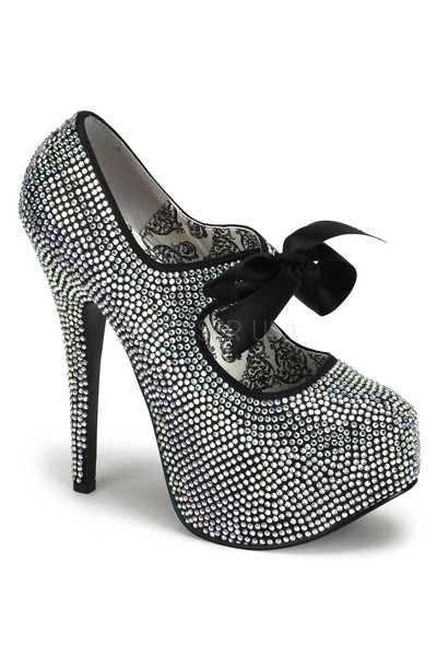 Iridescent Rhinestone Satin Bow Tie Platform High Heels