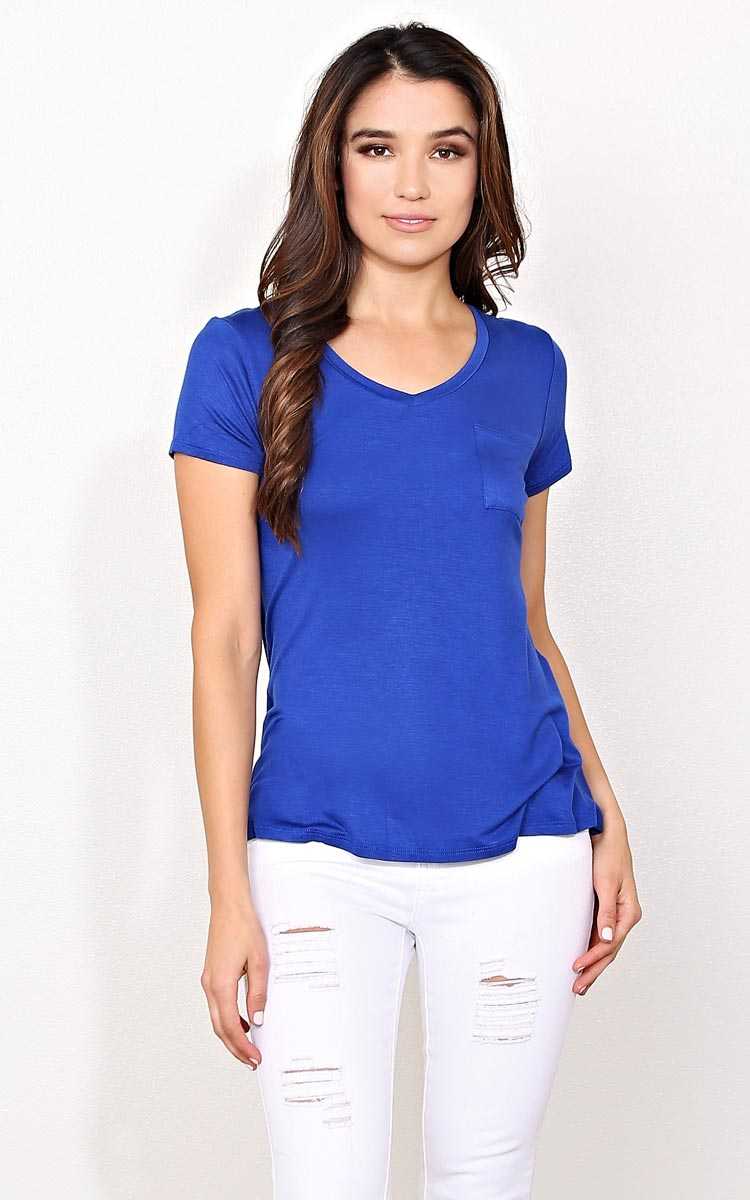 Royal Blue Knit Pocket Tee - - Blue in Size by Styles For Less