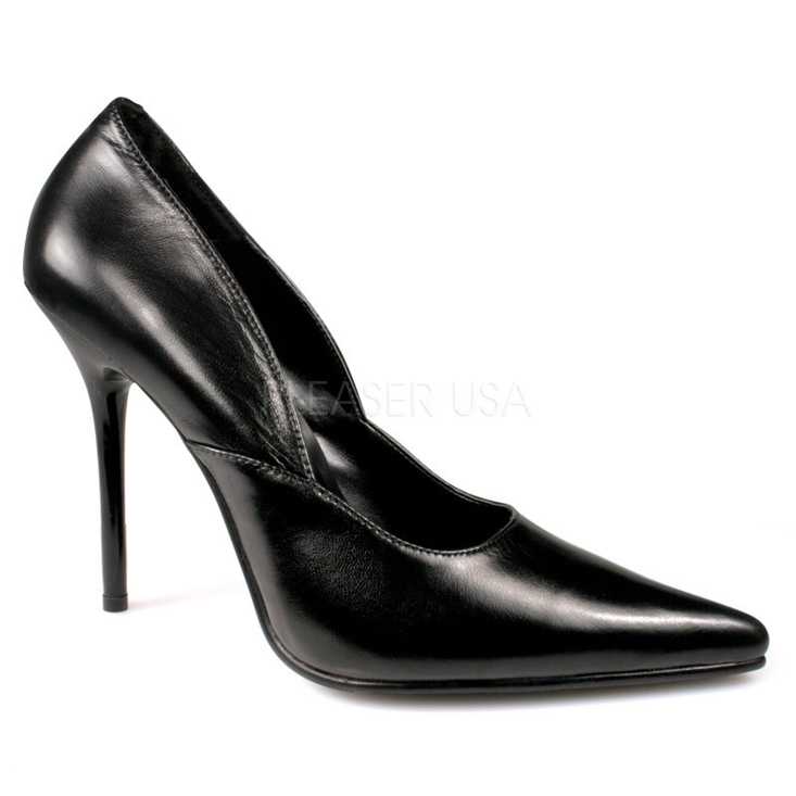 Black Pointed Closed Toe Pump High Heels Leather