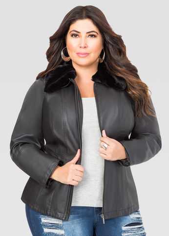 Sherpa Collar Faux Leather Jacket