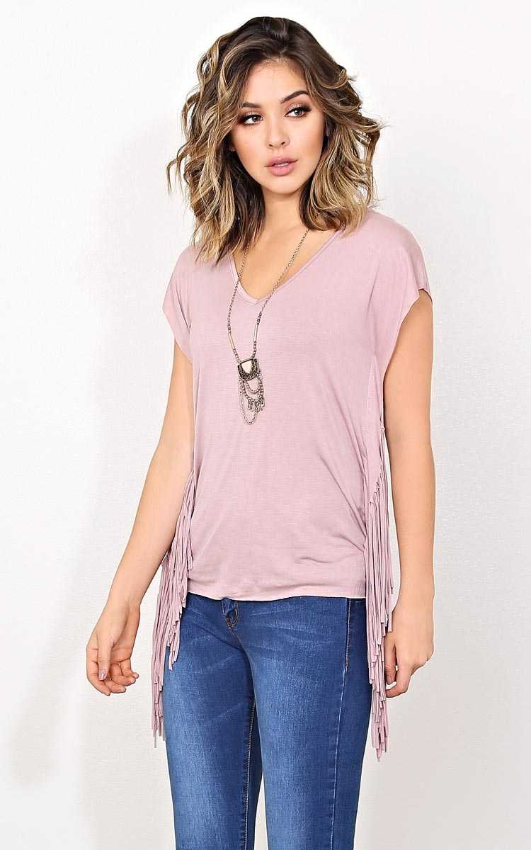 Festival Fringe Low Back Top - - Mauve in Size by Styles For Less