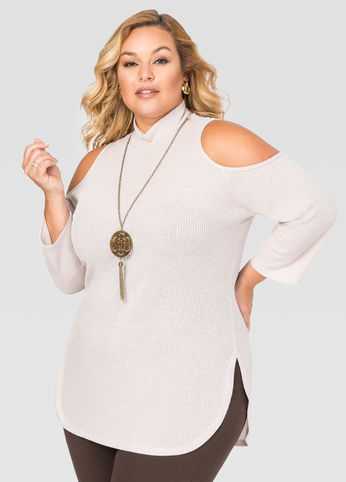 Cold Shoulder Necklace Sweater