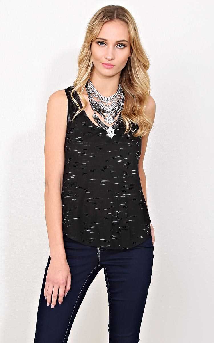 Space Dye Knit Tank - MED - Black in Size Medium by Styles For Less