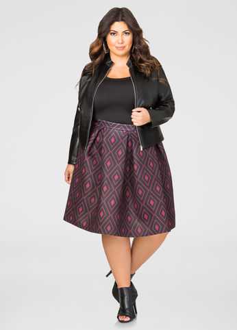 Geo Neoprene Box Pleat Skirt