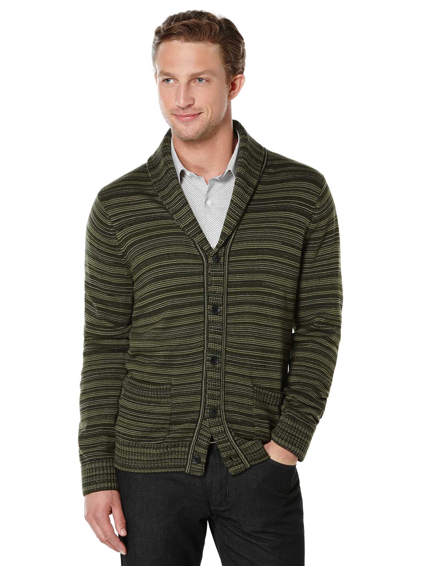Perry Ellis Long Sleeve Shawl Collar Sweater