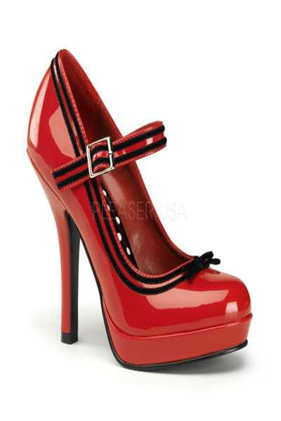 Red Patent Almond Toe Mary Jane Pumps