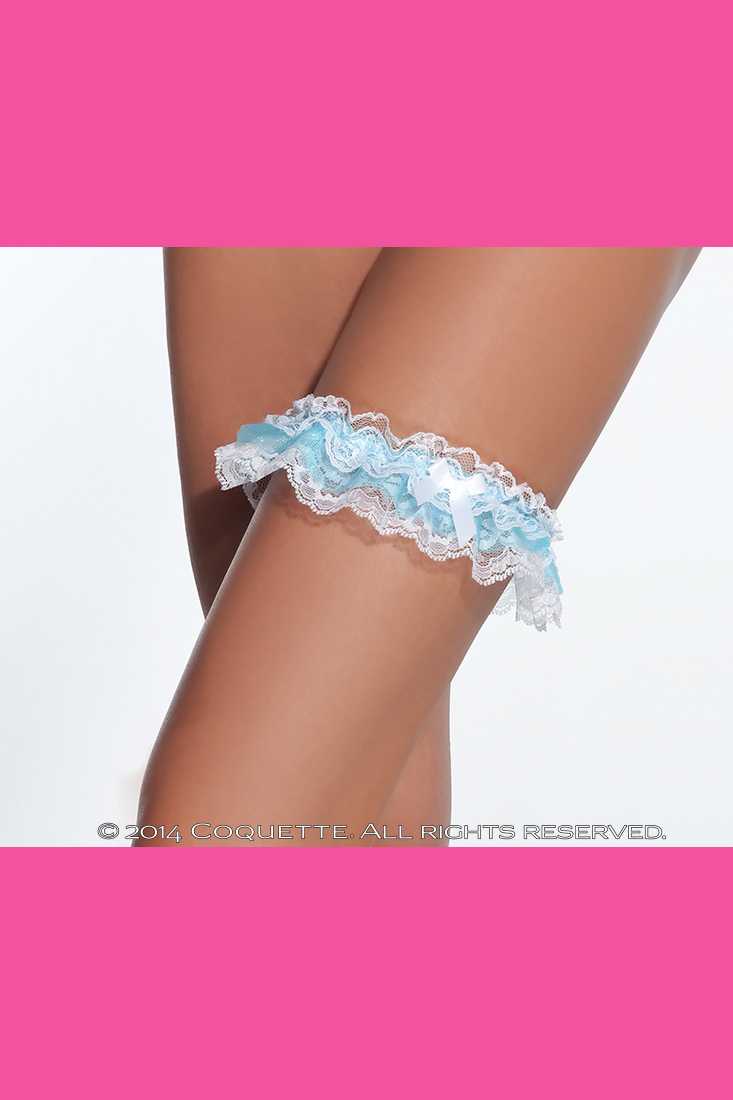 White Blue Gathered Lace Leg Garter
