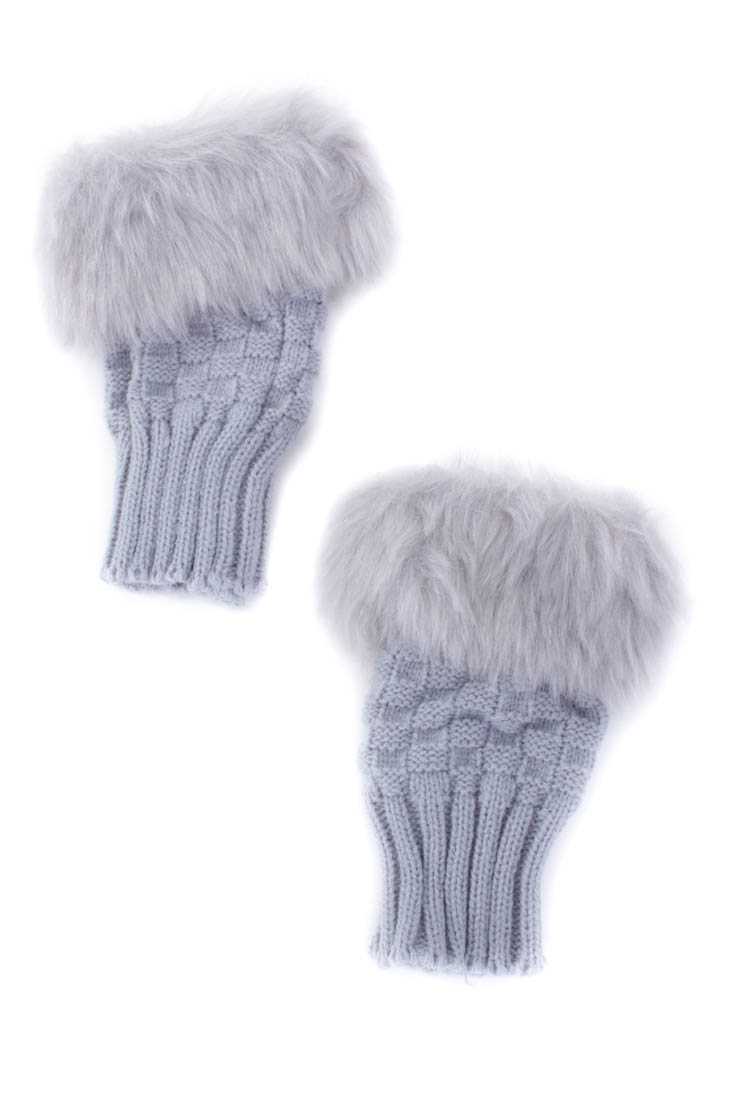 Grey Knitted Fax Fur Arm Cuffs
