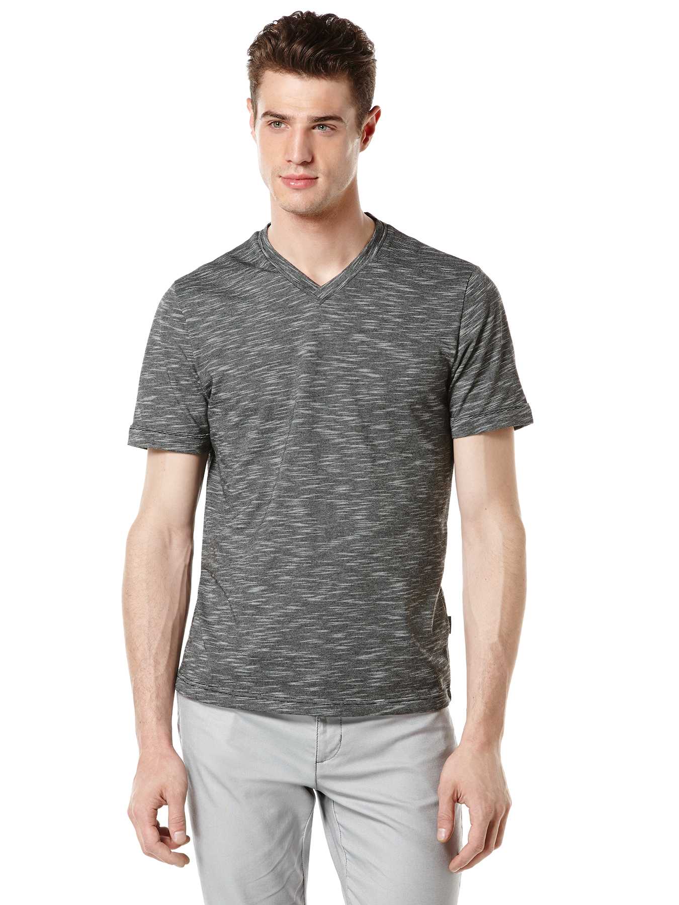 Perry Ellis Short Sleeve Cotton Blend V-Neck Shirt