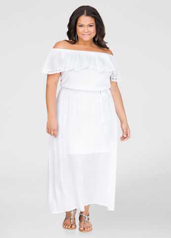 Lace Trim Off-Shoulder Maxi Dress