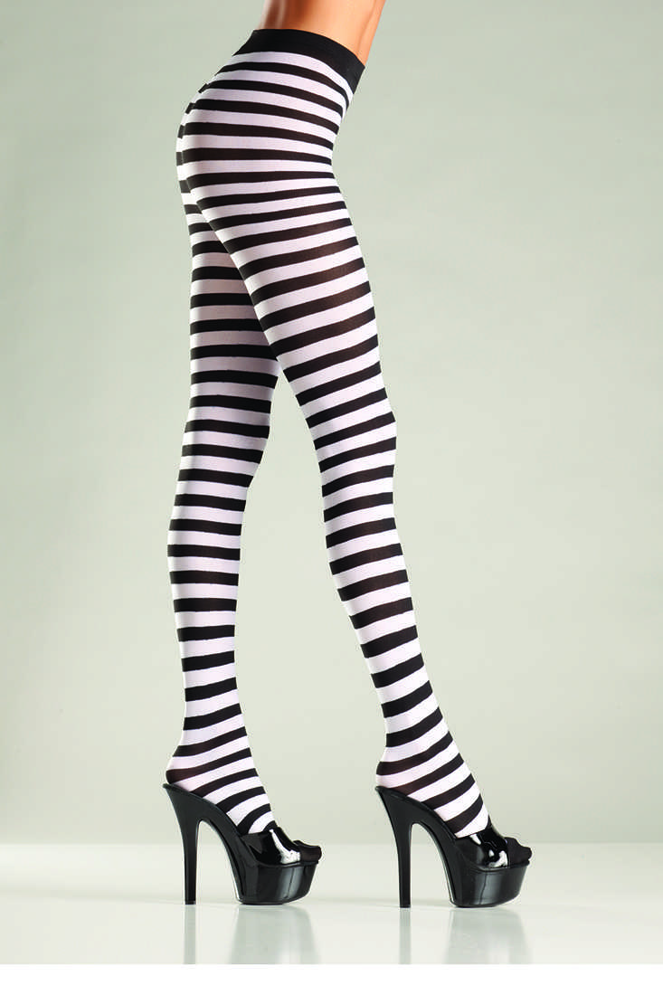 Black White Striped Tights