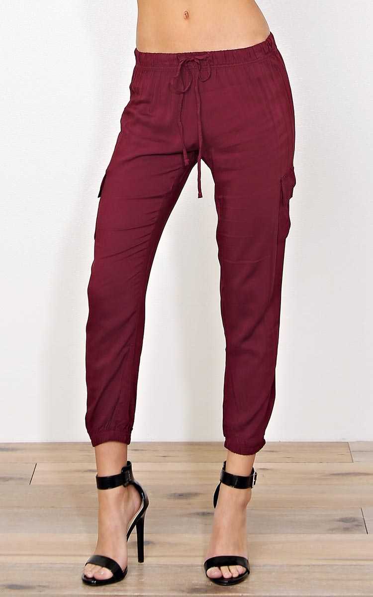 Tina Wine Woven Joggers - - Wine/Cran in Size by Styles For Less