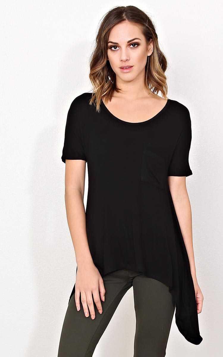 Flip Side Knit Pocket Tee - - Black in Size by Styles For Less