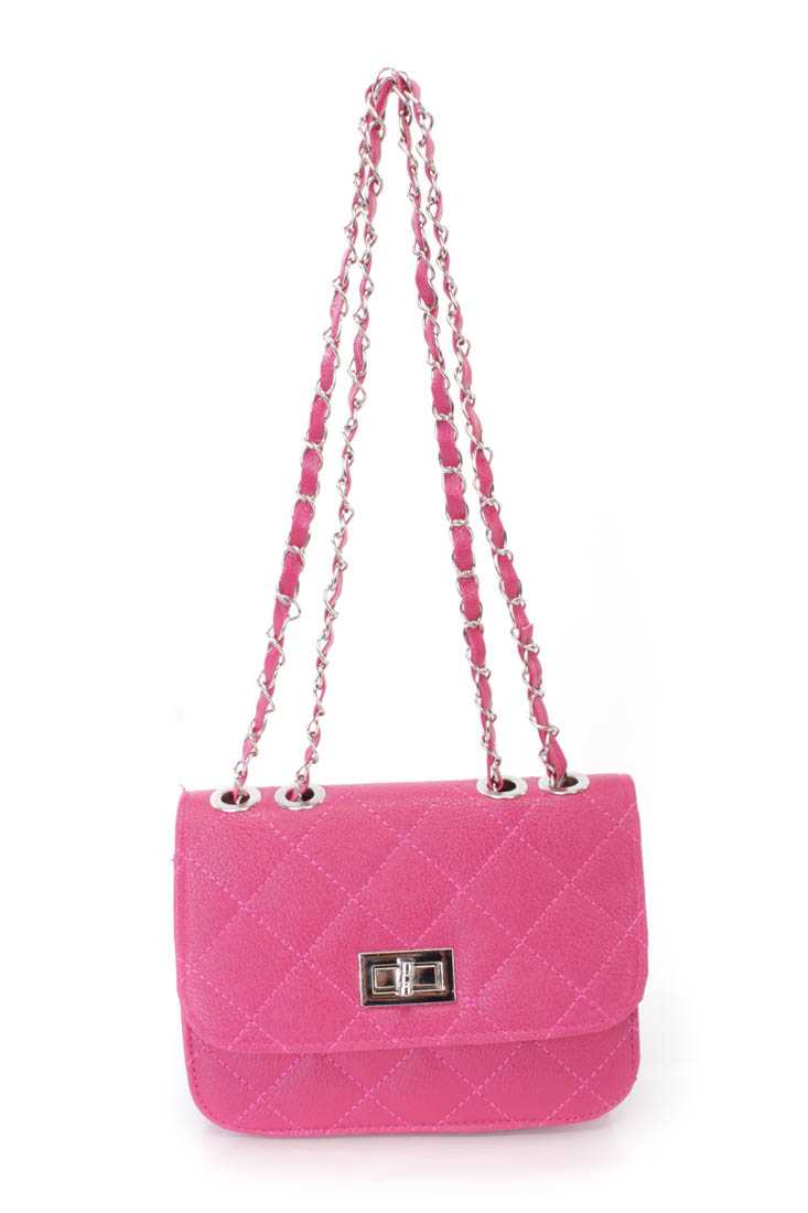 Fuchsia Quilted Faux Leather Mini Handbag