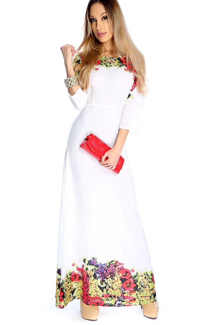 Sexy White Floral Print Maxi Cocktail Dress