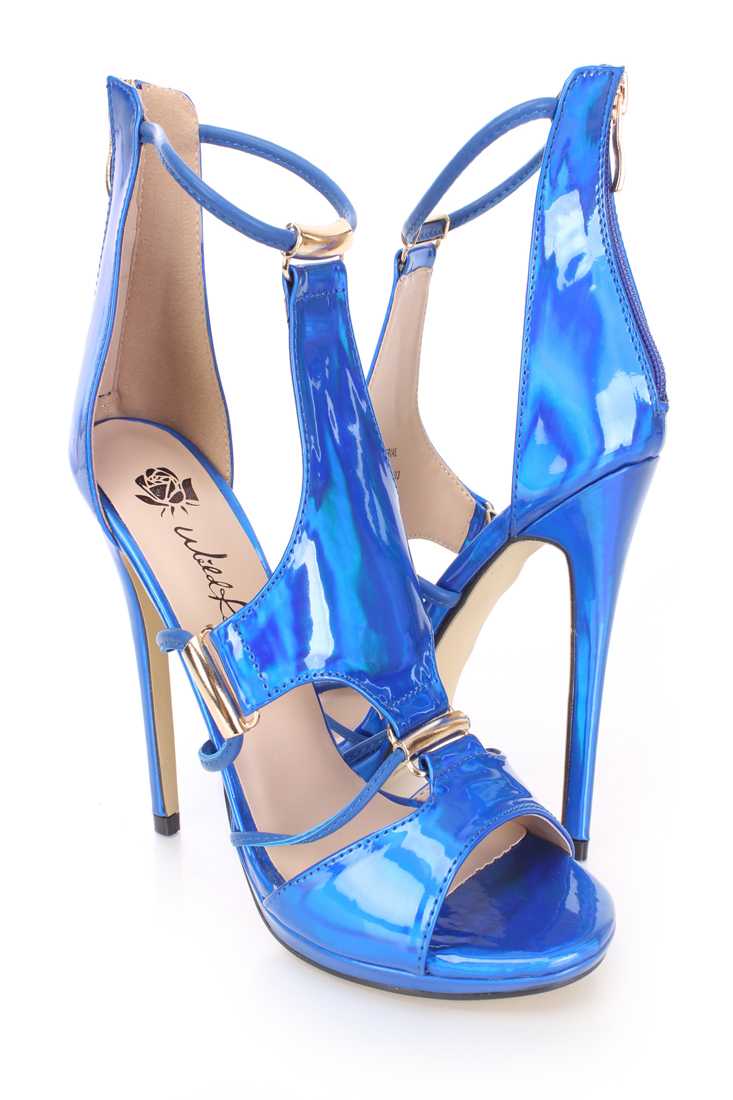Royal Blue Strappy Single Sole Heels Patent