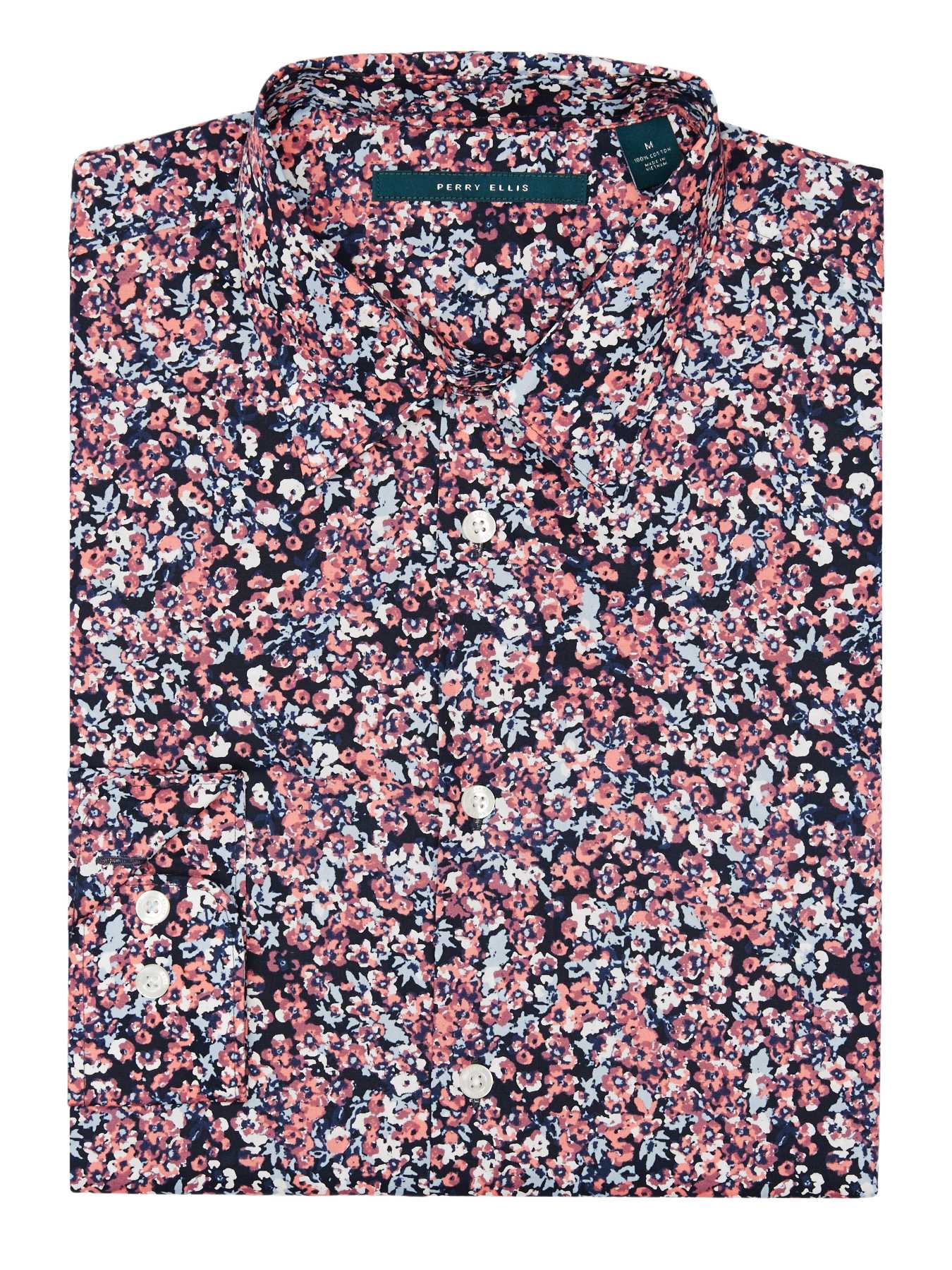 Perry Ellis Long Sleeve Printed Flower Shirt