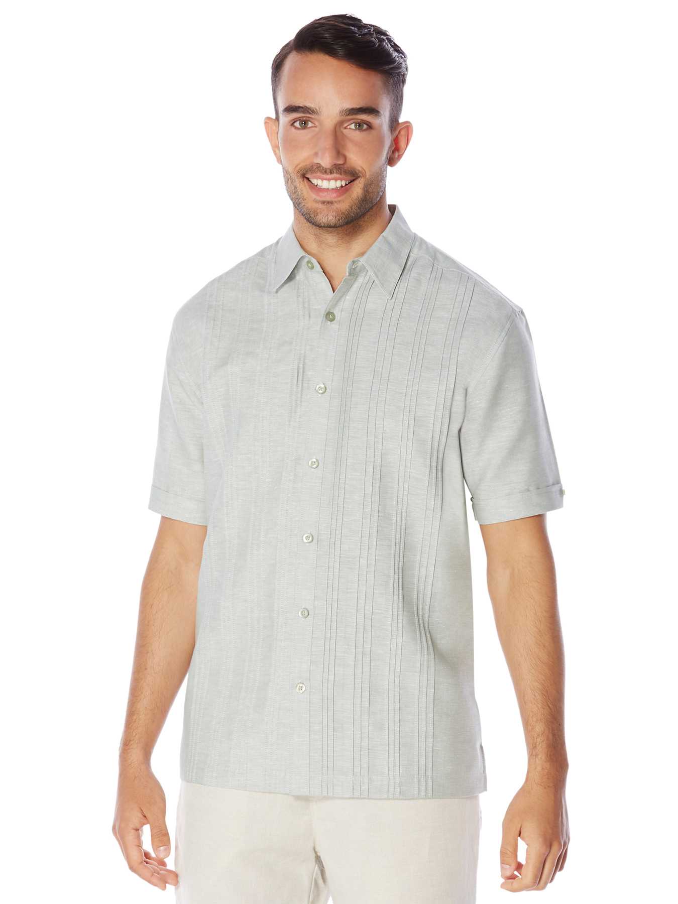Cubavera Linen Cotton Short Sleeve Multi Pintuck Shirt