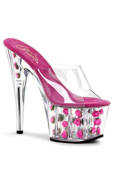 Clear Hot Pink Floral Platform High Heels