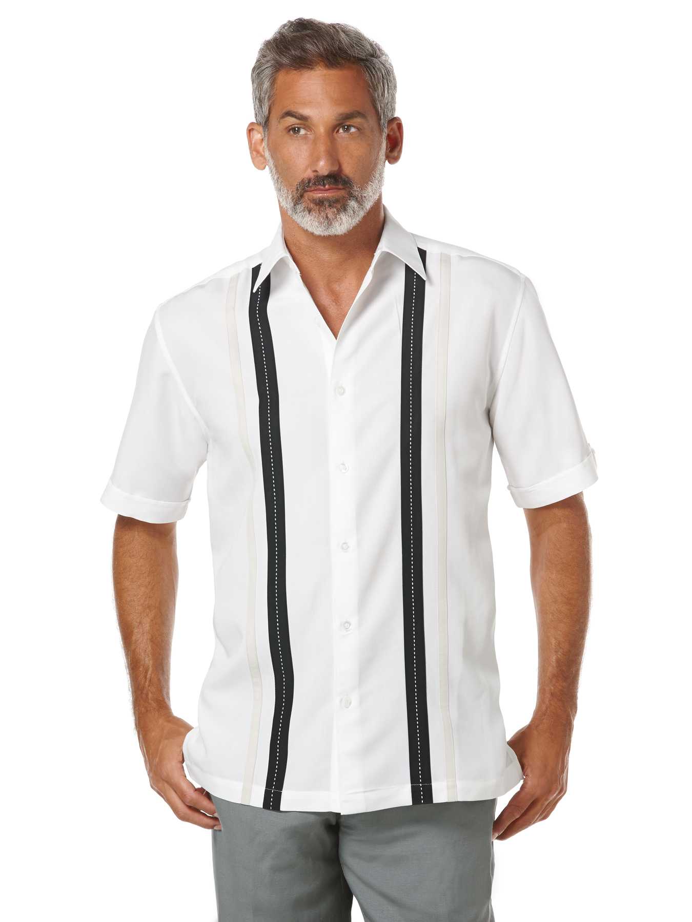 Cubavera Short Sleeve Tri-Color Panel Shirt