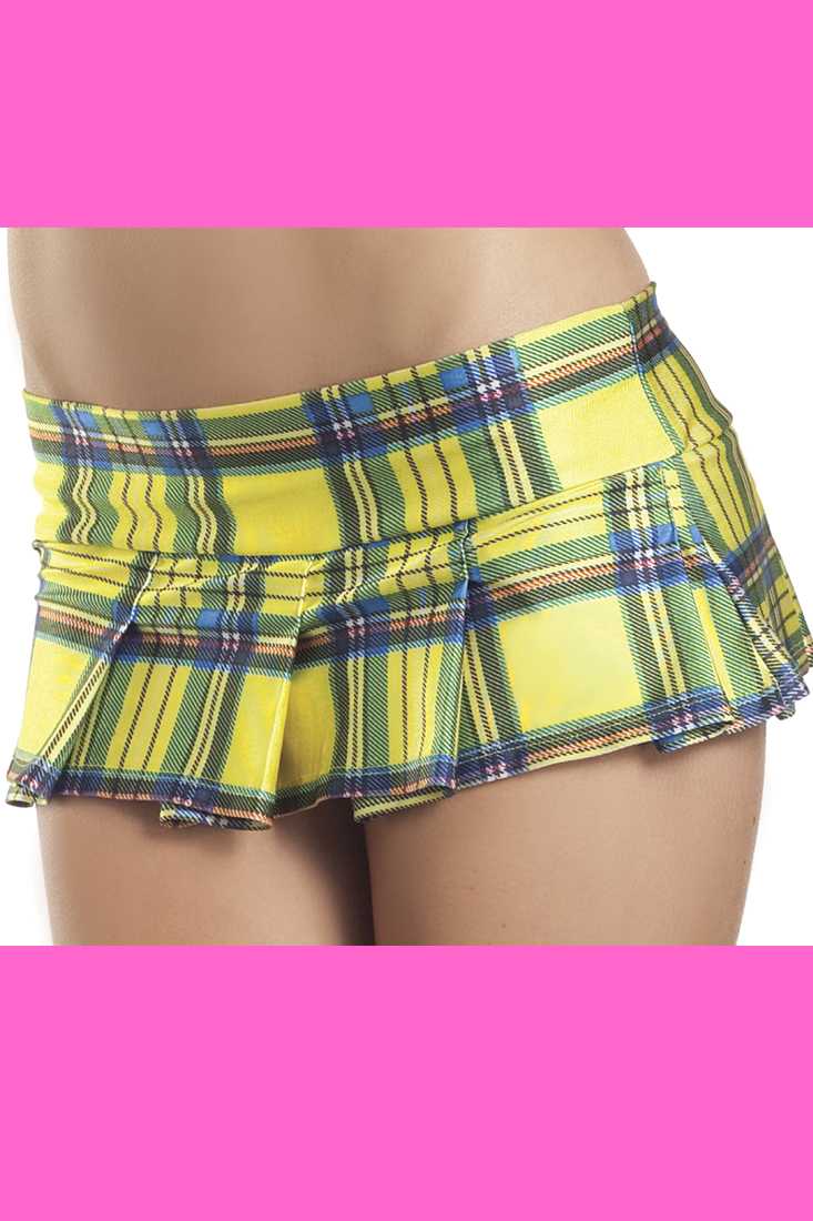 Yellow Plaid Pleated Mini Schoolgirl Skirt