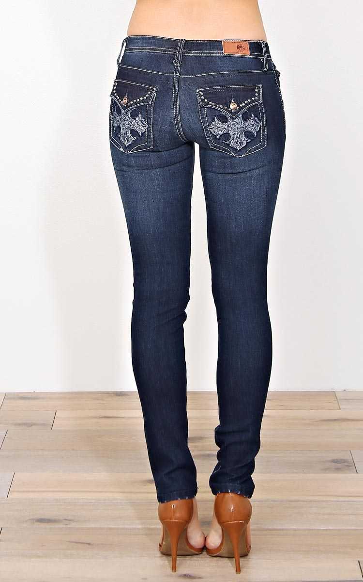 Southern Nights Embellished Skinny Jeans - Dark Denim in Size by Styles For Less