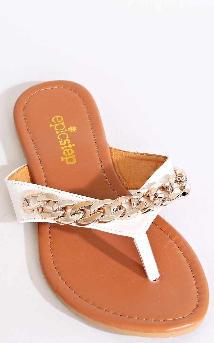 Chainlink Leather Thong Sandal - White in Size by Styles For Less