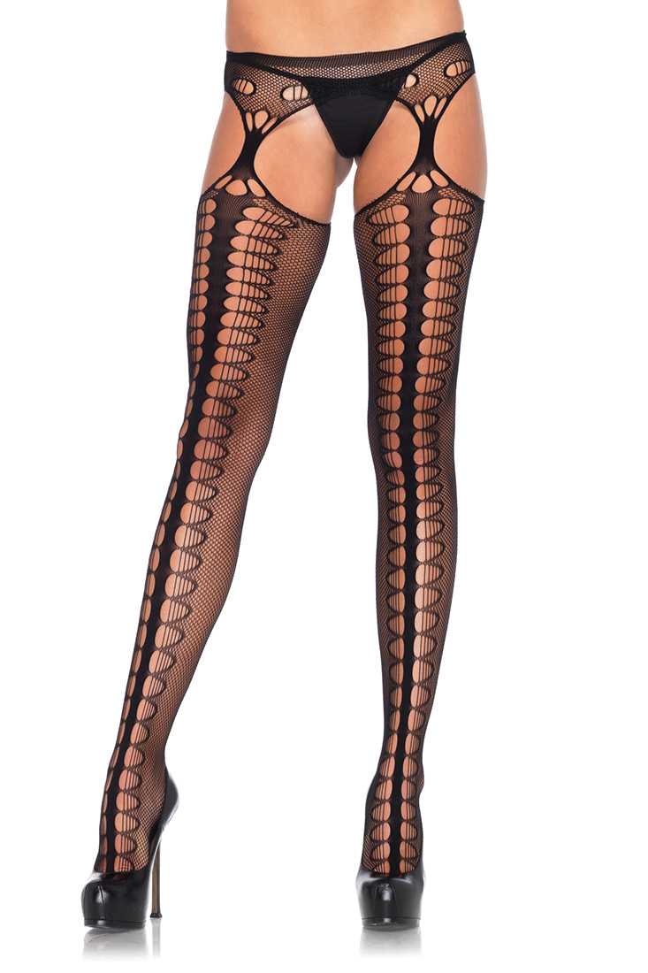 Black Scale Net Suspender Hosiery
