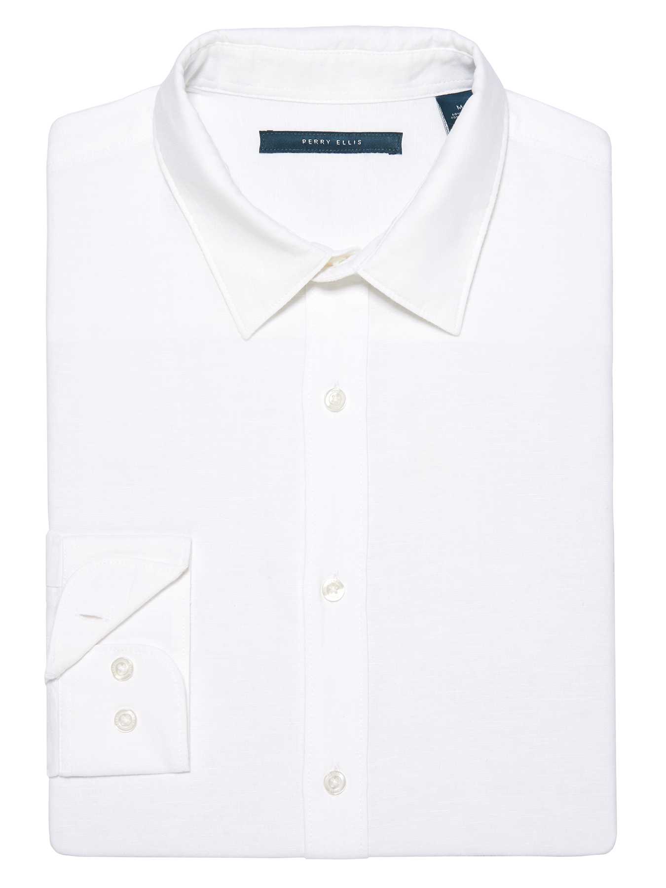 Perry Ellis Roll Sleeve Solid Linen Shirt