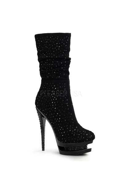 Black Faux Suede Rhinestone Embellished Boots