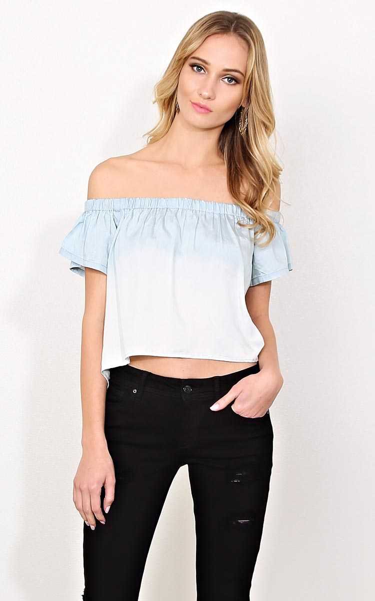 Soft Ombre Off The Shoulder Top - Lt Wash in Size by Styles For Less