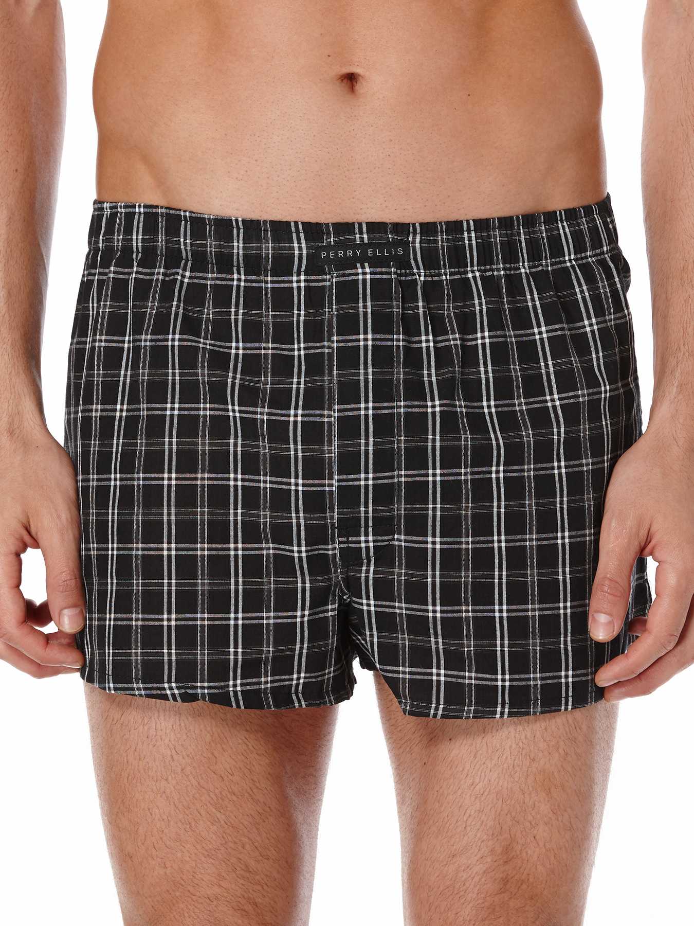 Perry Ellis 3 Pack Solid Plaid Woven Boxers