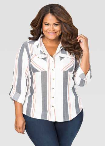 Striped Hi-Lo Button Shirt