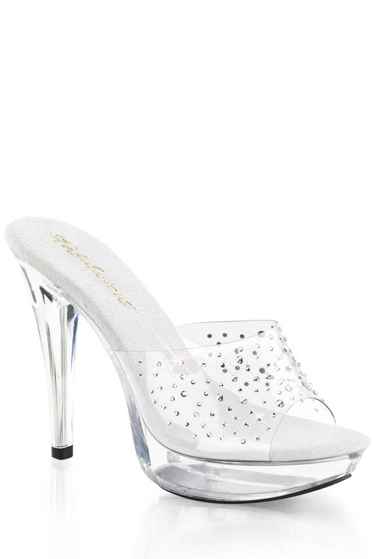 Clear Rhinestone Slip On High Heels PVC