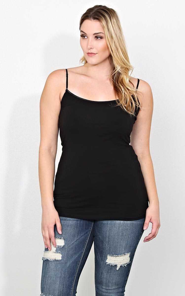 Plus Size Bozzolo Basic Black Cami - Black in Size 1X by Styles For Less