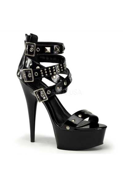 Black Patent Faux Leather Studded Strappy High Heels