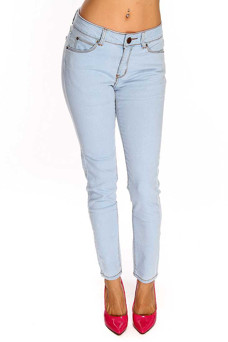 Light Blue Zip Fly Closure Skinny Jeans