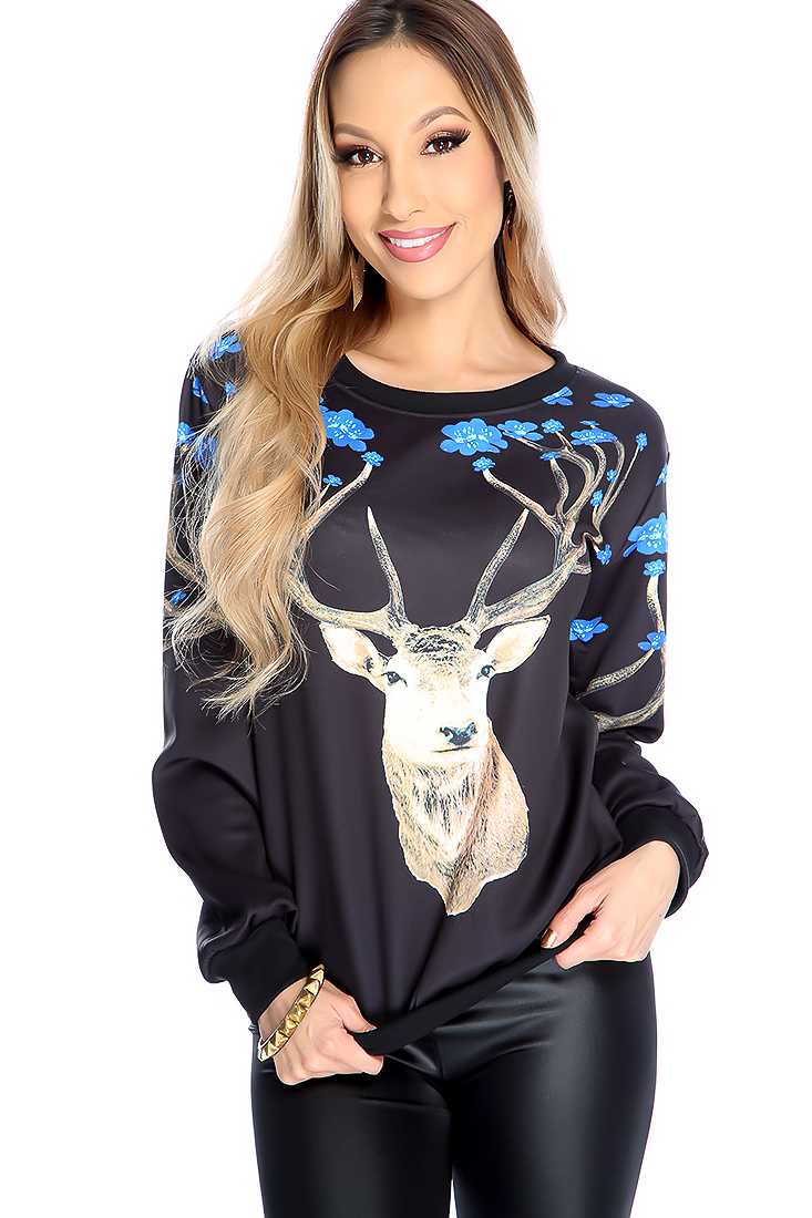 Black Long Sleeve Animal Print Sweater Top