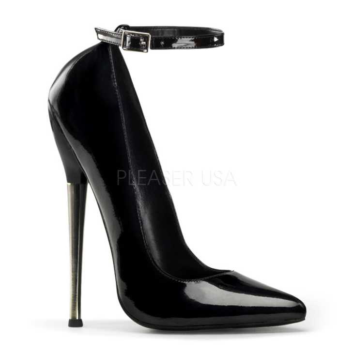 Black Patent Ankle Strap Single Sole High Heels