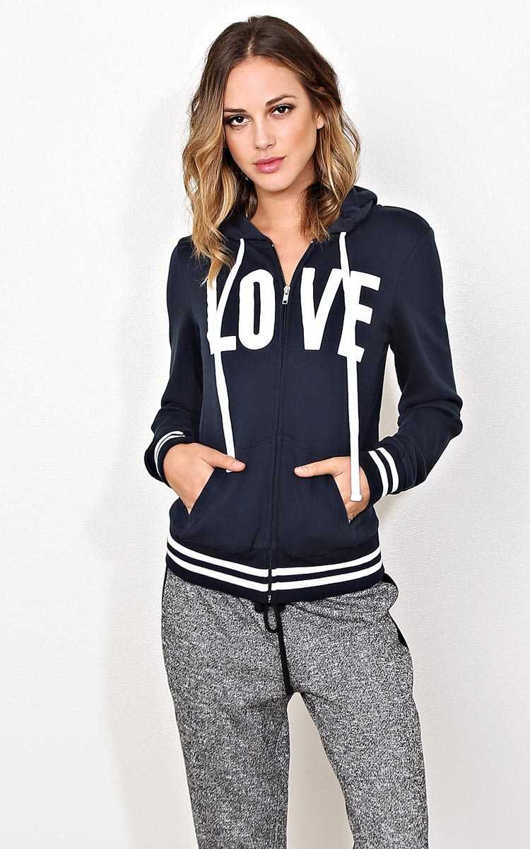 Warm Love Fleece Lined Hoodie - MED - Navy in Size Medium by Styles For Less