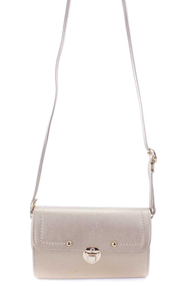 Gold Faux Leather Baguette Handbag