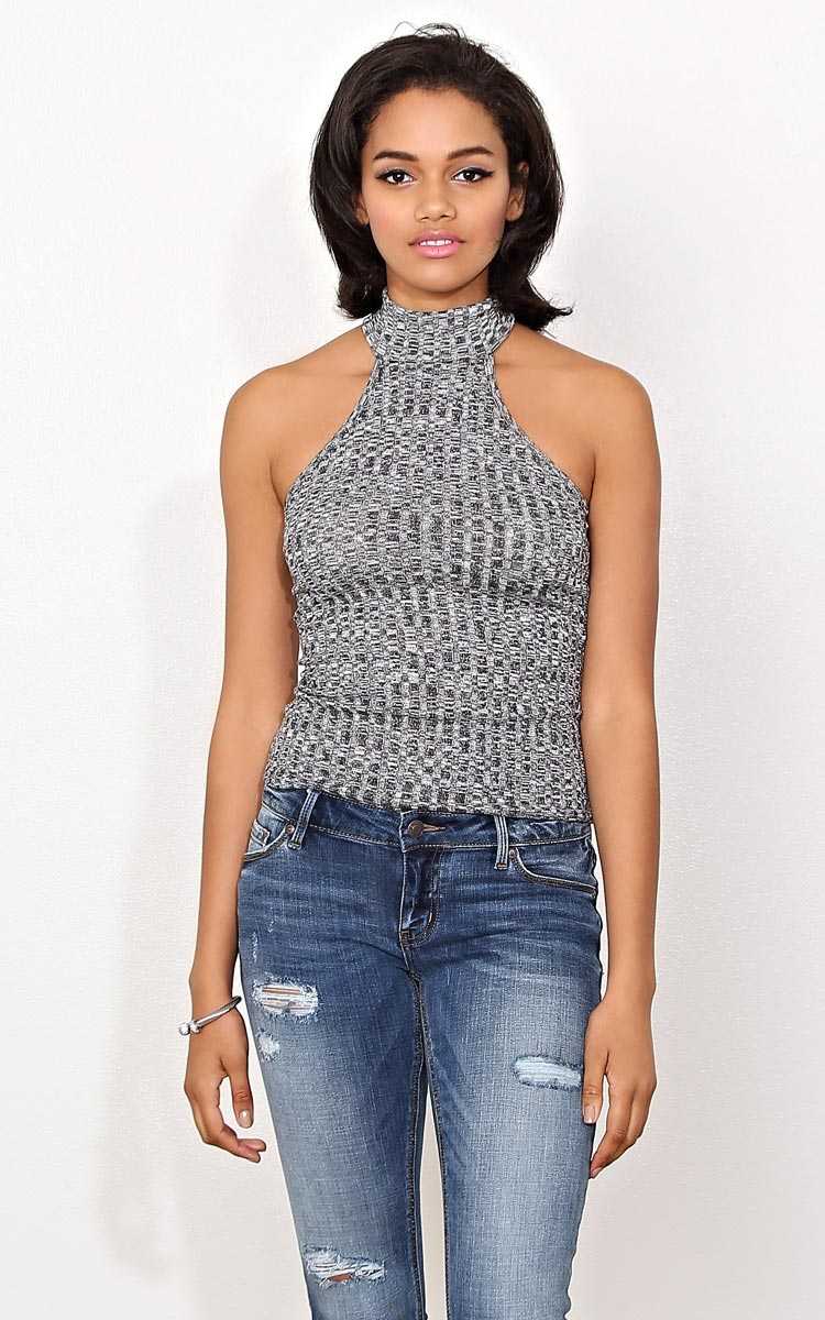 Ryan High Neck Knit Tank - - Black/White in Size by Styles For Less