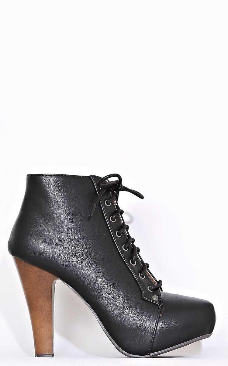 QUPID Piper Lace Up Booties - Black in Size 6 by Styles For Less