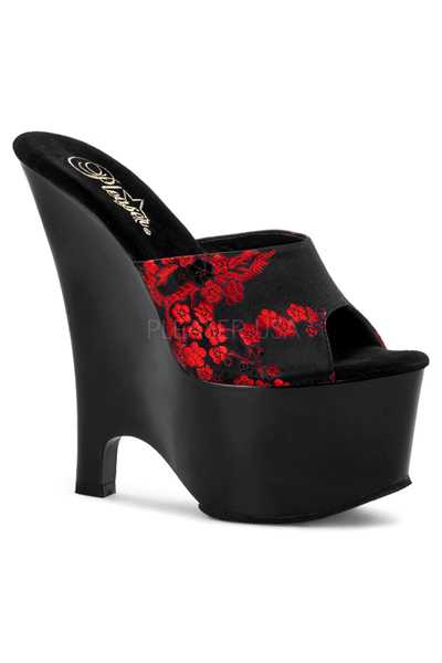 Black Cherry Blossom Embroidered Satin Heels