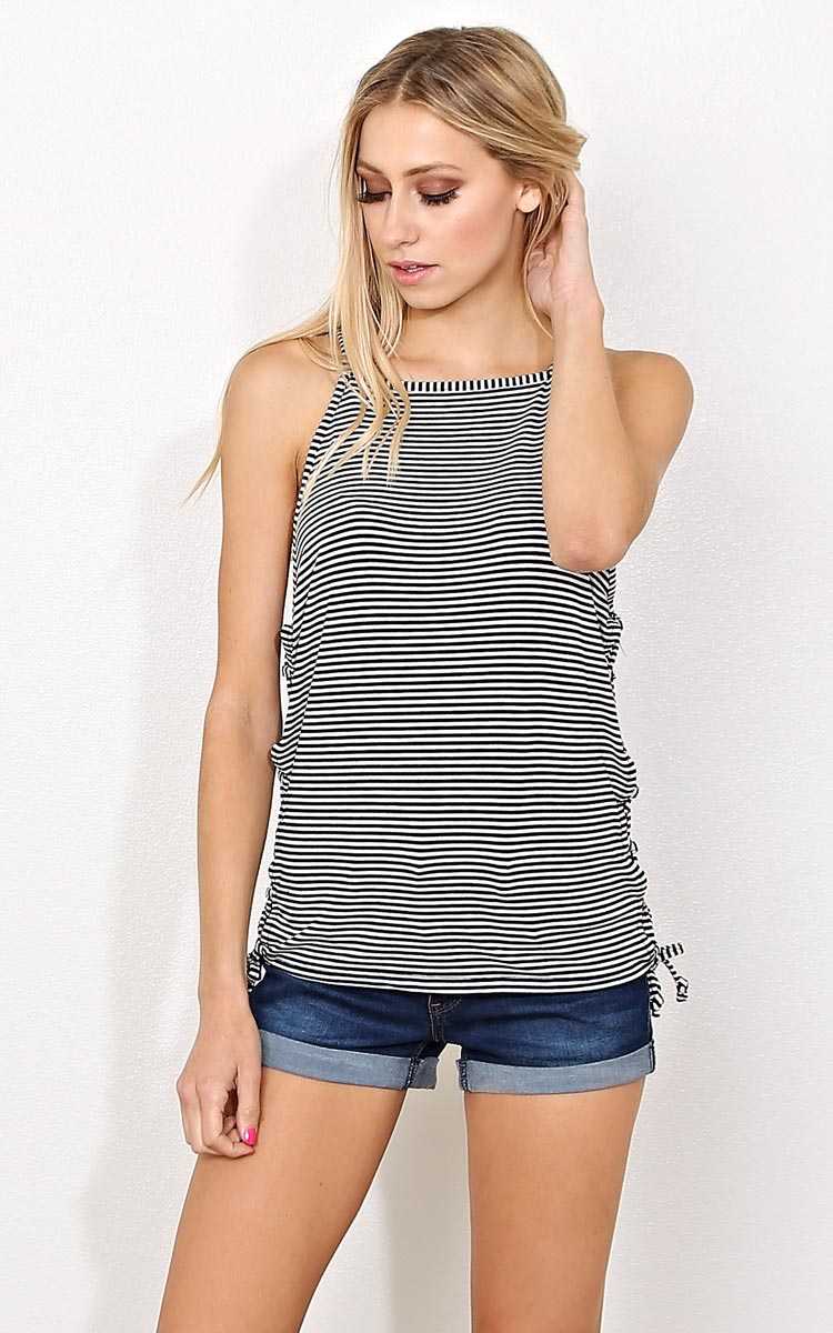 Bree Striped Knit Tank - - Black/White in Size by Styles For Less